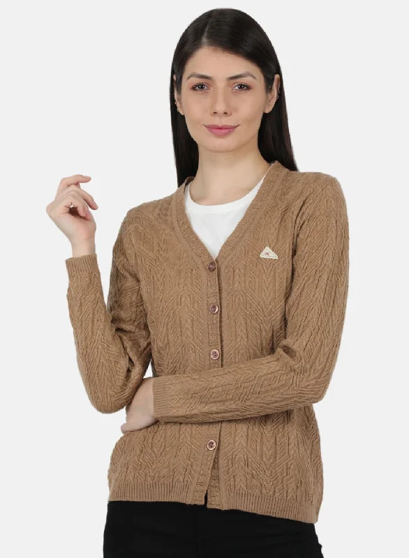 Fitted Cashmere SweatersWomen Beige Self Design Cardigan