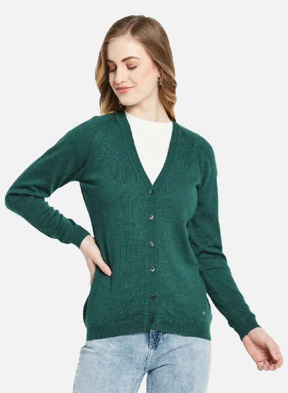 Retro SweatersWomen Green Solid Cardigan