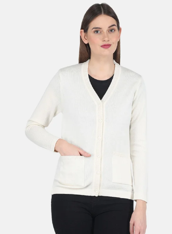 Quick-Dry SweatersWomen Off White Solid Cardigan