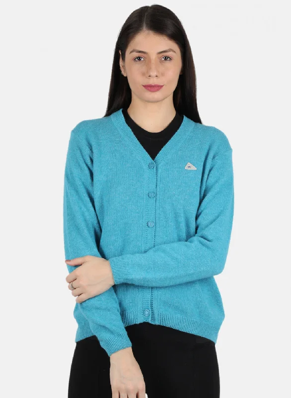 Plus-Size SweatersWomen Blue Solid Cardigan