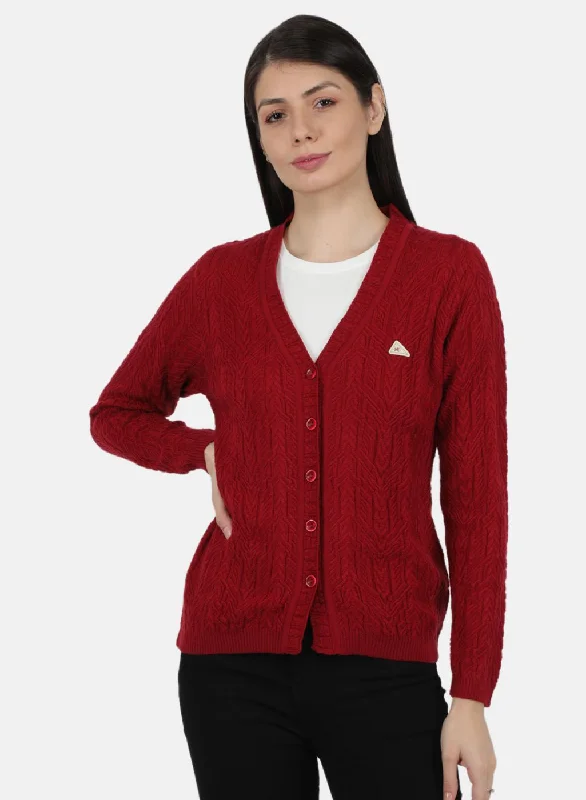 Fair Isle SweatersWomen Maroon Self Design Cardigan