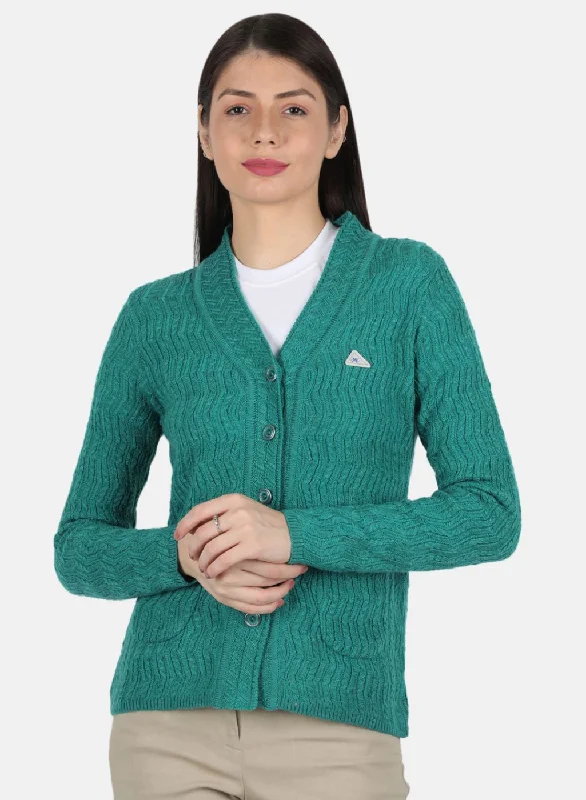 Colorful Casual SweatersWomen Green Self Design Cardigan