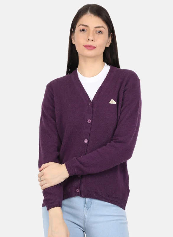 Hooded Cashmere SweatersWomen Purple Solid Cardigan