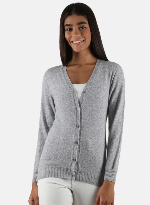 Flannel SweatersWomen Grey Solid Cardigan