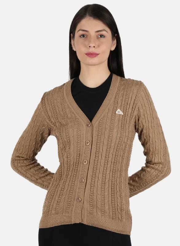 Affordable SweatersWomen Beige Self Design Cardigan