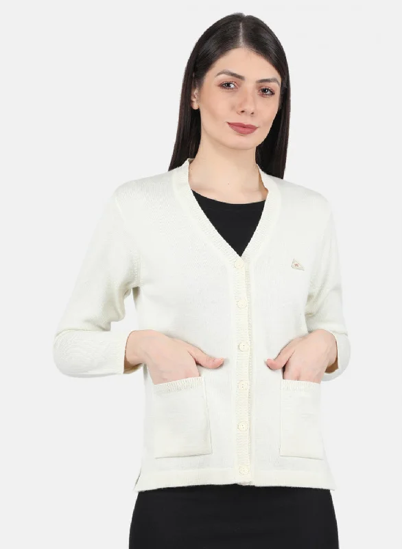 Colorful Casual SweatersWomen Off White Solid Cardigan