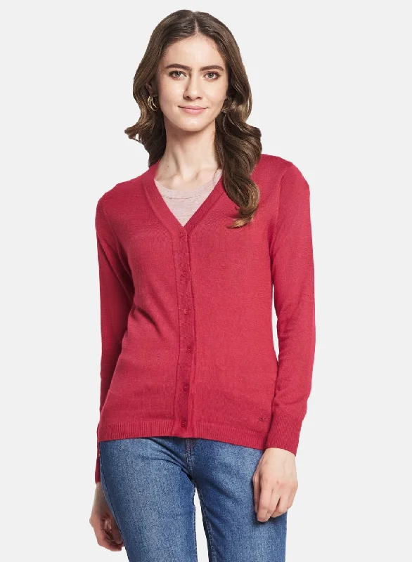 Hooded SweatersWomen Red Solid Cardigan