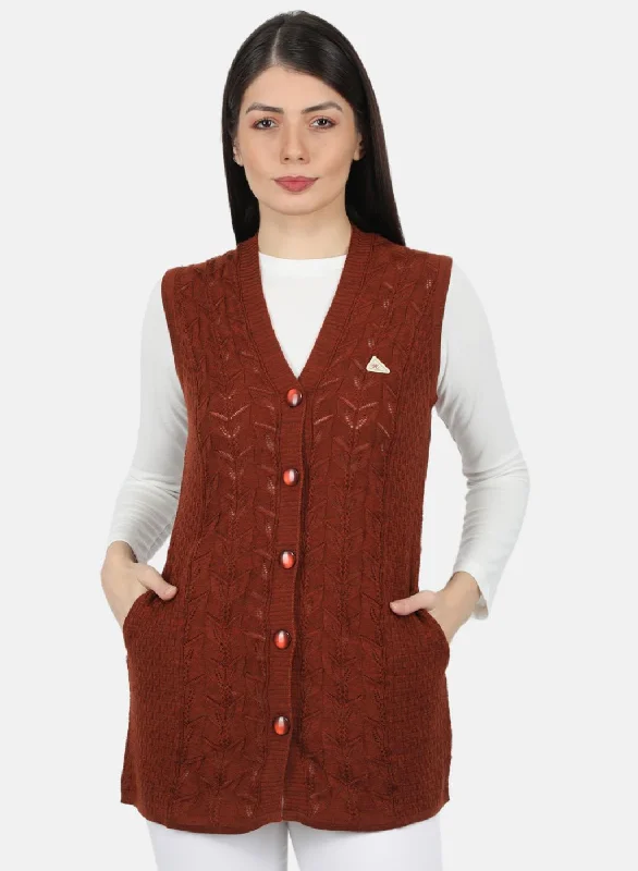 Soft Knitted SweatersWomen Brown Self Design Cardigan