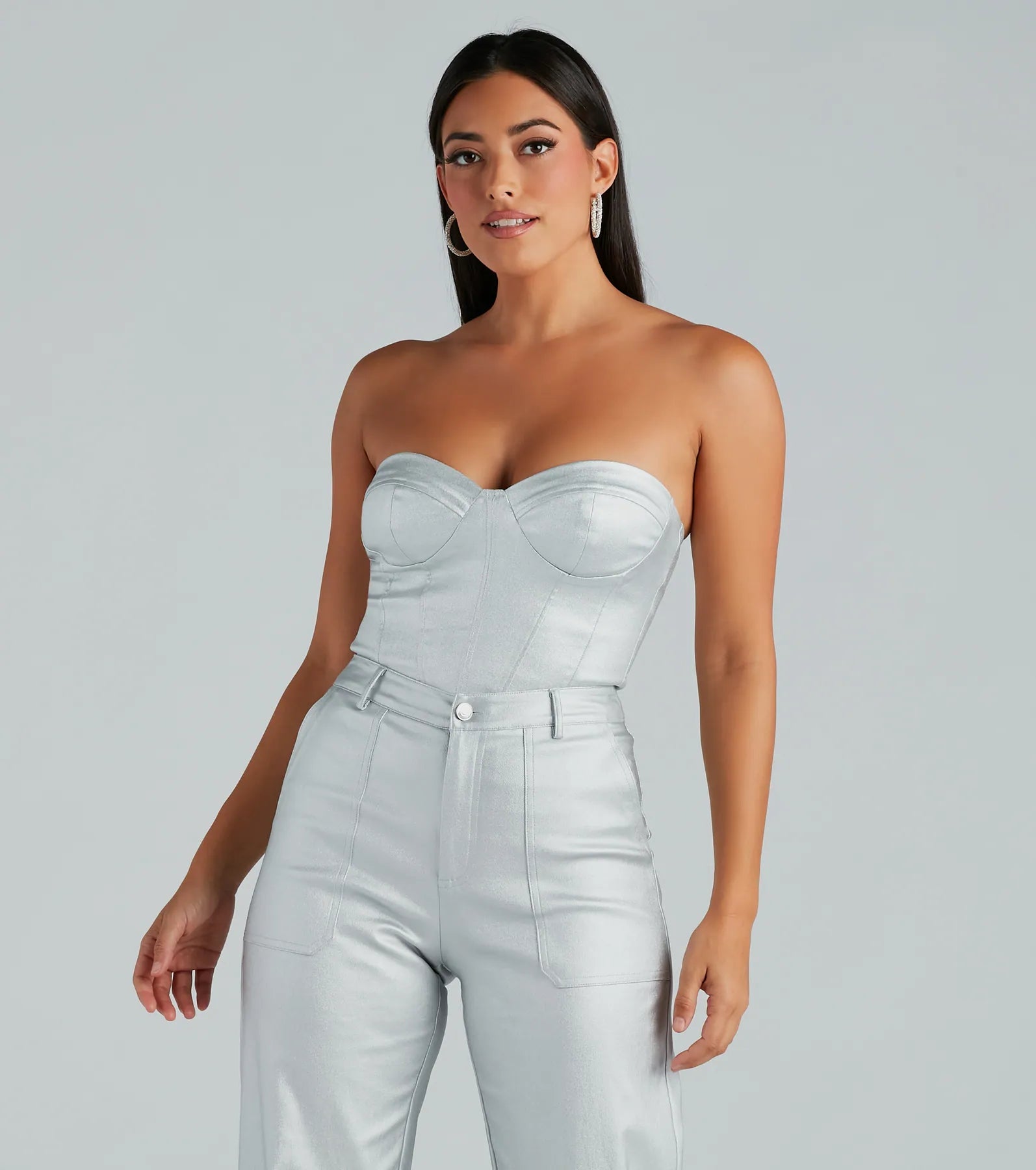 women's tops for those who want to add a touch of elegance and sophistication to their everyday wearPut On A Show Metallic Strapless Corset Top