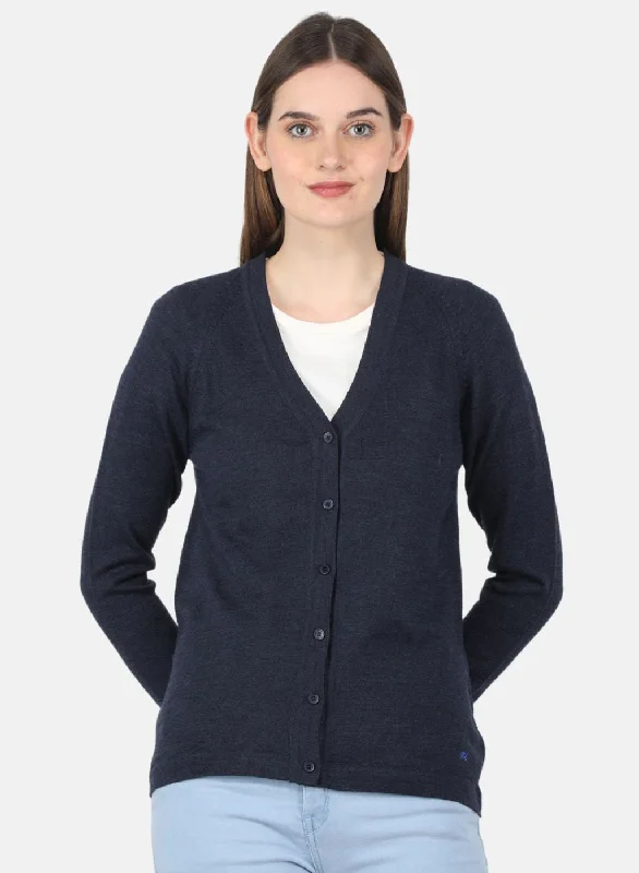 Stylish Trendy Pullover SweatersWomen Blue Solid Cardigan