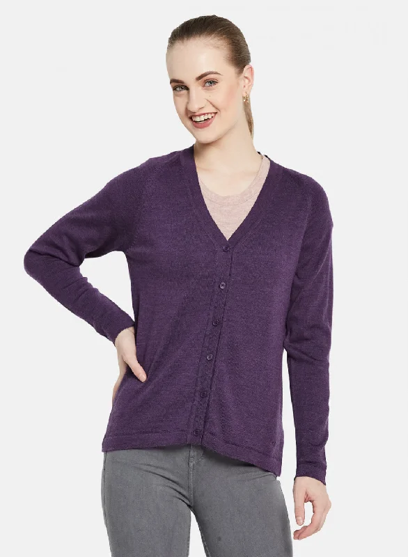 Baby SweatersWomen Purple Solid Cardigan