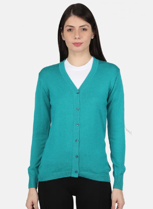 Thick Cashmere SweatersWomen Light Green Solid Cardigan