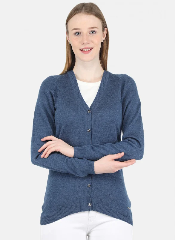 Oversized Cardigan SweatersWomen Blue Solid Cardigan