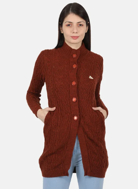 Cashmere SweatersWomen Rust Orange Self Design Cardigan