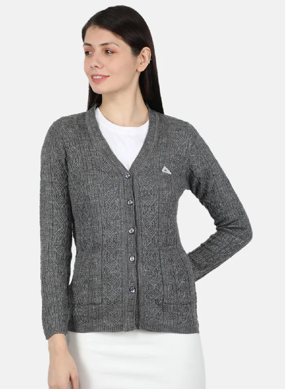 Quick-Dry Soft Knitted SweatersWomen Grey Self Design Cardigan