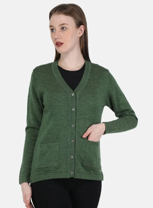 Custom Flannel-Lined SweatersWomen Olive Solid Cardigan