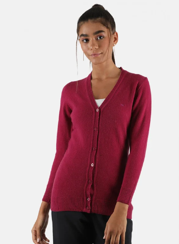 Fashionable SweatersWomen Pink Solid Cardigan