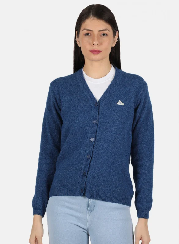 Women's SweatersWomen Blue Solid Cardigan