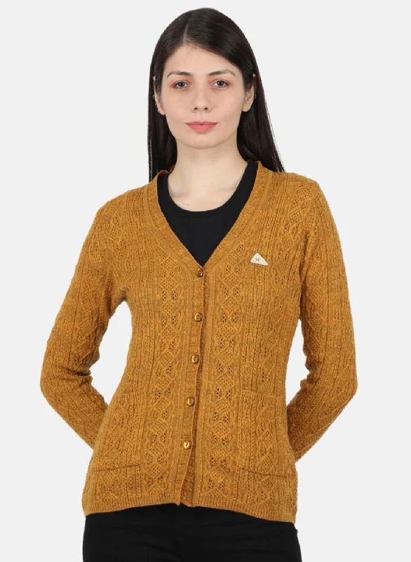 Flannel Patterned Cashmere SweatersWomen Yellow Self Design Cardigan