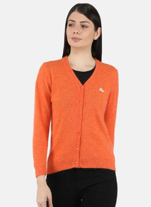 Fair Isle SweatersWomen Orange Solid Cardigan