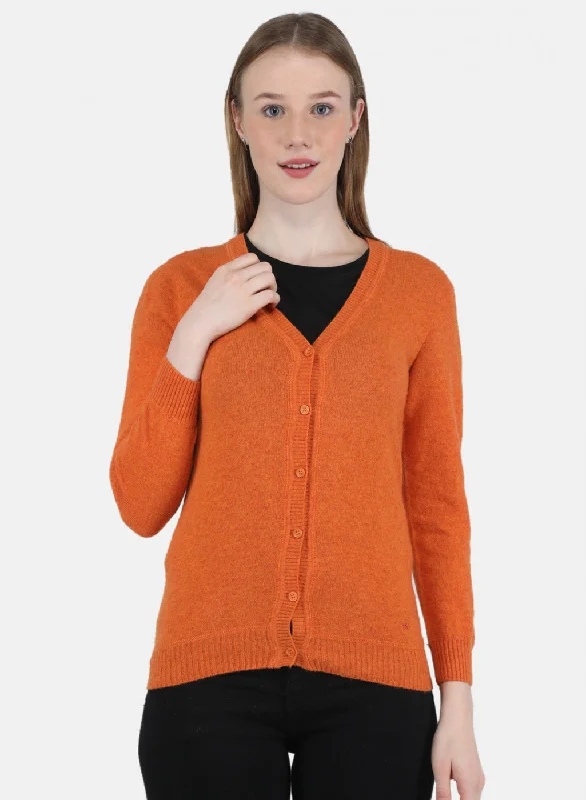 Casual SweatersWomen Orange Solid Cardigan