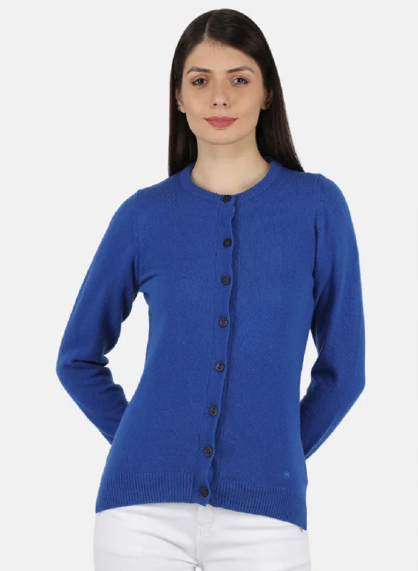 Soft Thick Cashmere SweatersWomen Royal Blue Solid Cardigan