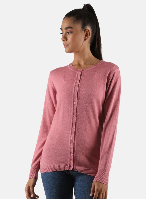 Dressy SweatersWomen Pink Solid Cardigan