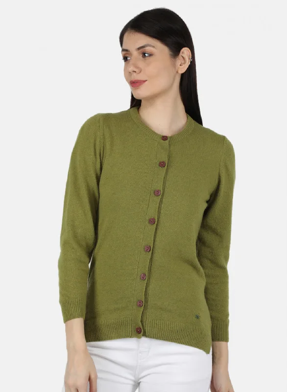 Cashmere Children's SweatersWomen Green Solid Cardigan