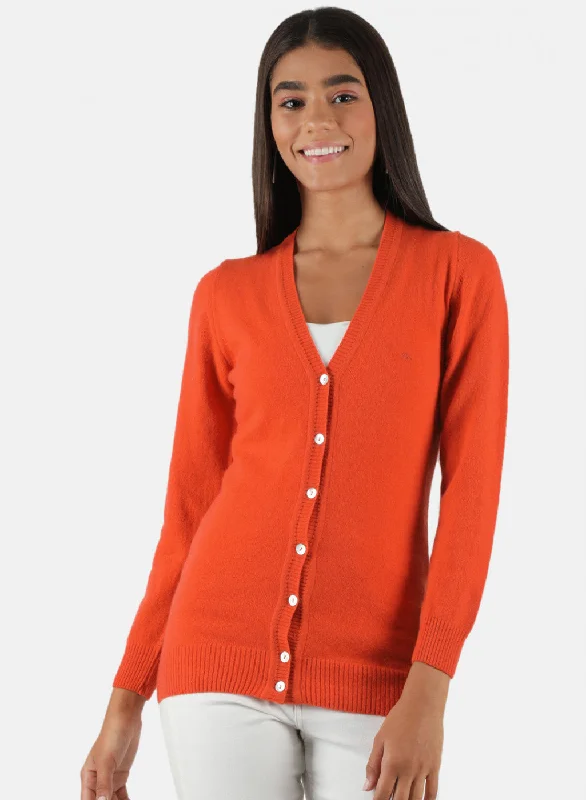 Extra-Large SweatersWomen Orange Solid Cardigan