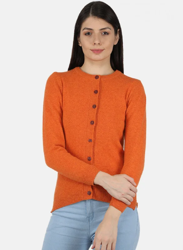 Elegant Hooded Cashmere SweatersWomen Orange Solid Cardigan