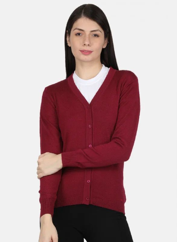 Patterned Cashmere SweatersWomen Maroon Solid Cardigan