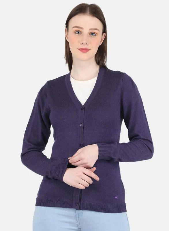 Hooded Cashmere SweatersWomen Purple Solid Cardigan