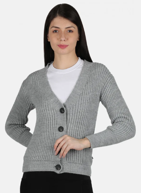 Wholesale Affordable Women's SweatersWomen Grey Self Design Cardigan