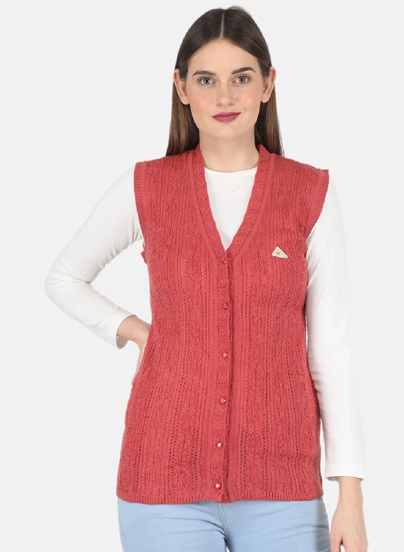 Designer SweatersWomen Red Self design Cardigan