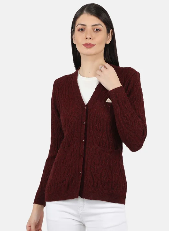 Custom Flannel-Lined SweatersWomen Maroon Self Design Cardigan