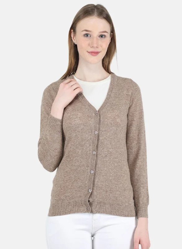 Embellished SweatersWomen Beige Solid Cardigan