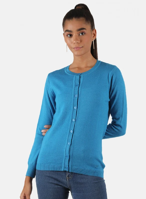 Casual SweatersWomen Blue Solid Cardigan