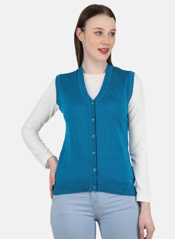 Plus-Size Pullover Chunky SweatersWomen Blue Solid Cardigan