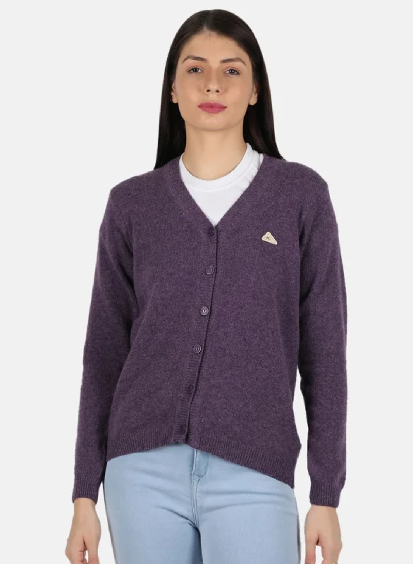 Men's SweatersWomen Purple Solid Cardigan