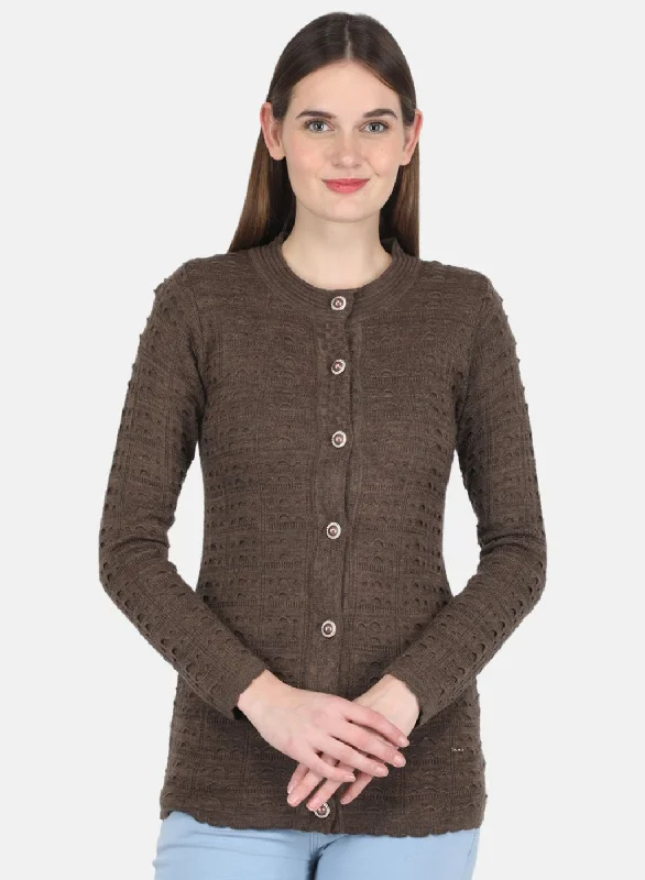 Funky SweatersWomen Brown Self design Cardigan