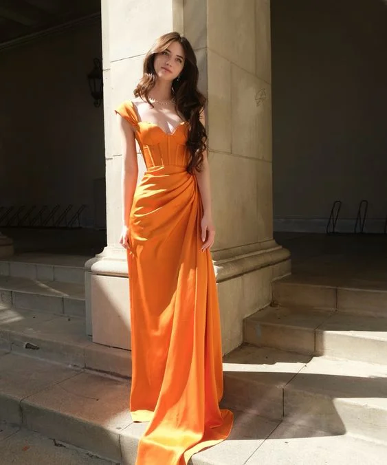 thigh-high slit prom dressesElegant Orange Sheath Prom Dress,Orange Formal Gown Y6235