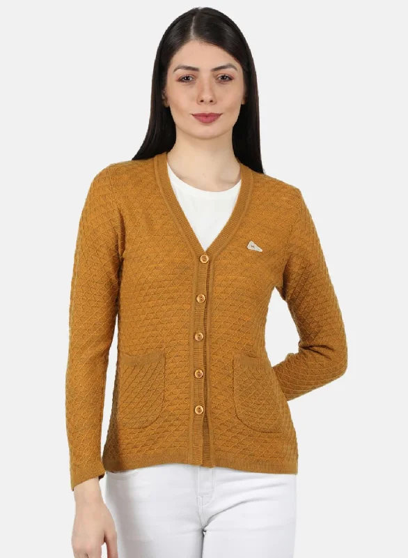 Designer SweatersWomen Yellow Self Design Cardigan