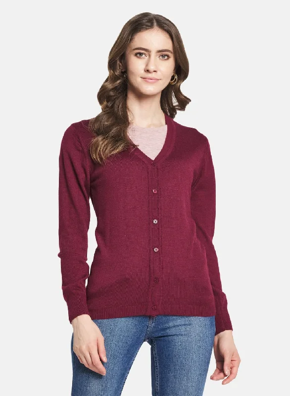 Funky SweatersWomen Maroon Solid Cardigan