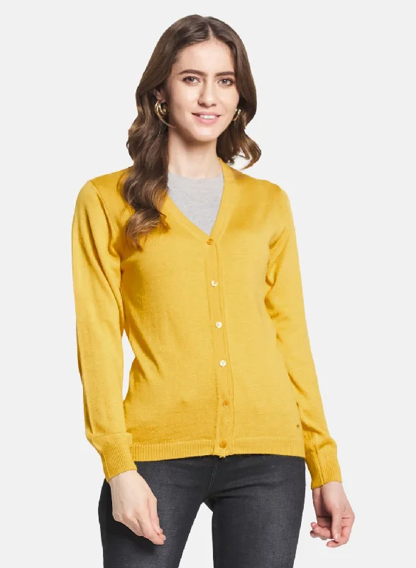 Oversized SweatersWomen Yellow Solid Cardigan