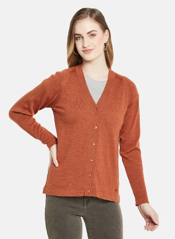 Patterned Cashmere SweatersWomen Orange Solid Cardigan