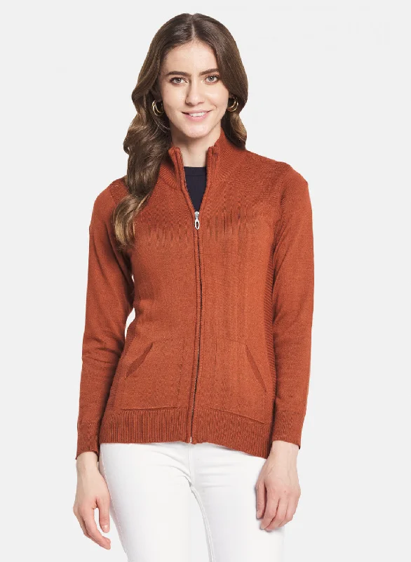 Soft SweatersWomen Rust Orange Solid Cardigan