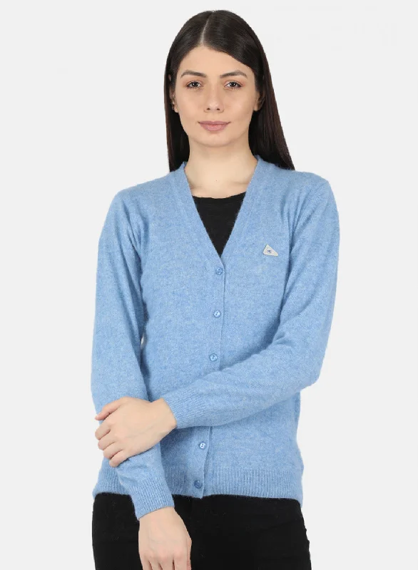 Wool SweatersWomen Blue Solid Cardigan