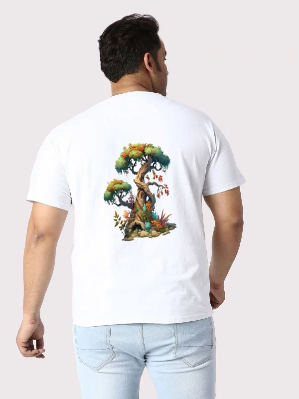 off-the-shoulder women's topsMen Plus Size White Bonsai Tree Printed Round Neck T-Shirt