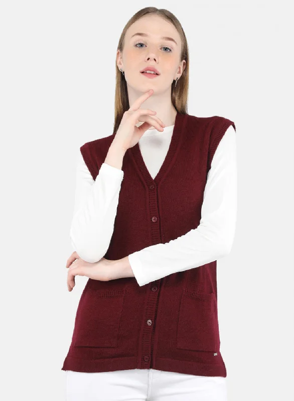 Funky Hooded SweatersWomen Maroon Solid Cardigan