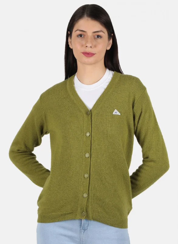 Retro SweatersWomen Green Solid Cardigan